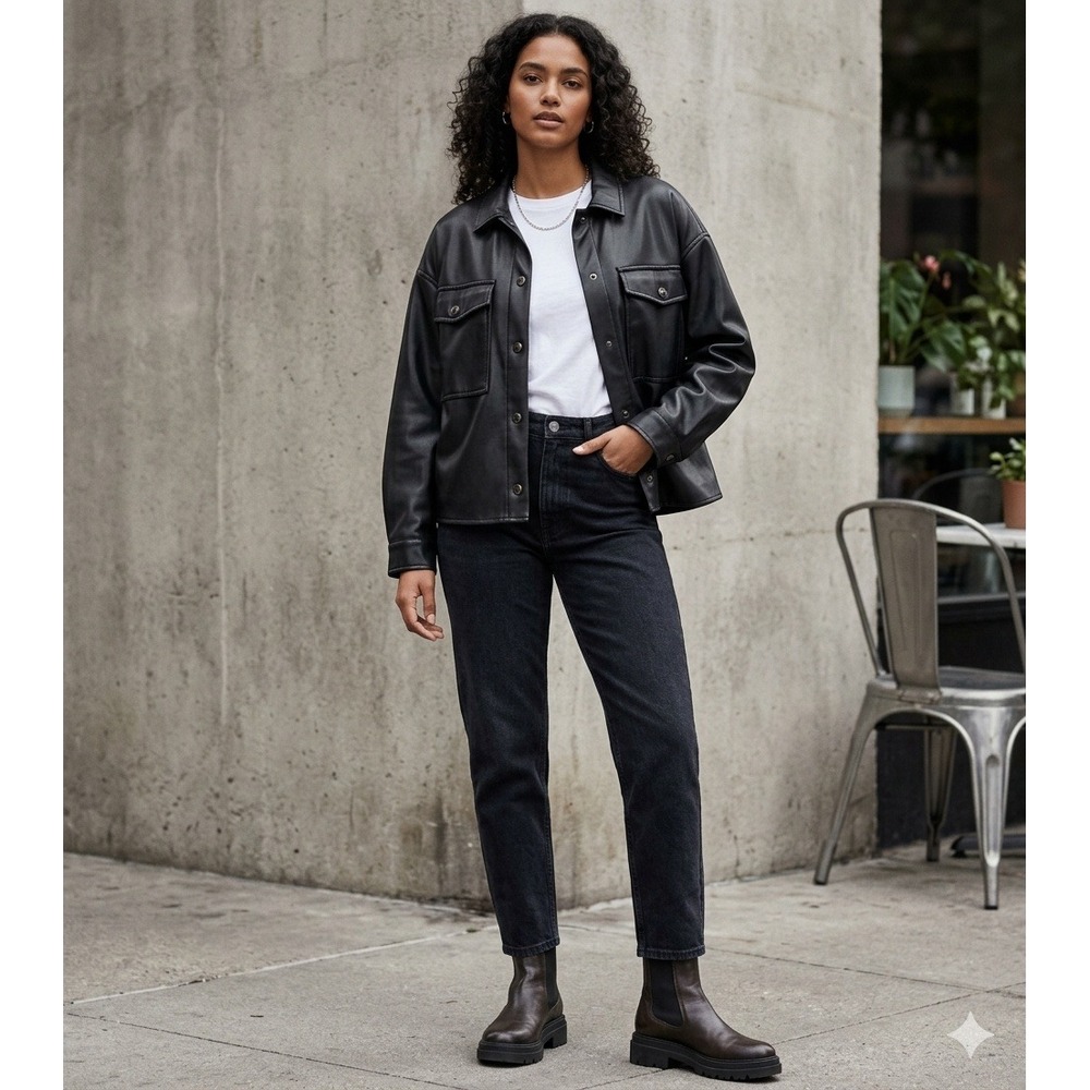 Zara Faux Leather Overshirt Jacket Button Front Pockets Super Soft Black Small